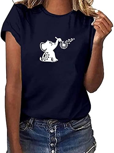 เสื้อแขนสั้นสตรีท็อปส์ซู Dandelion พิมพ์ดอกไม้เสื้อยืด Crewneck Spandex น่ารักสัตว์ตลกท็อปส์ซู 2023 G7