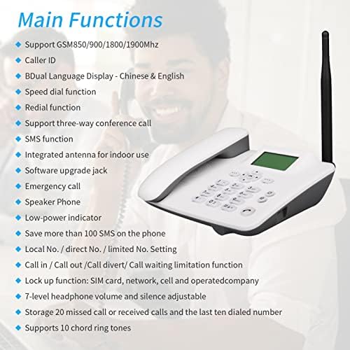 แก้ไขโทรศัพท์ไร้สาย 2G โทรศัพท์เดสก์ท็อปรองรับ GSM 850/900/1800/1900MHz ซิมการ์ดไร้สายโทรศัพท์พร้อมเสาอากาศสัญญาณเตือนภั