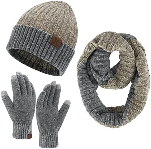 ผู้หญิง Womens Warm Warm Beanie Hat Touchscreen Gloves Infinity Long ผ้าพันคอชุดสายรัดซี่โครงหมวกถักกะโหลกศีรษะสำหรับผู้หญิงผู้ชาย